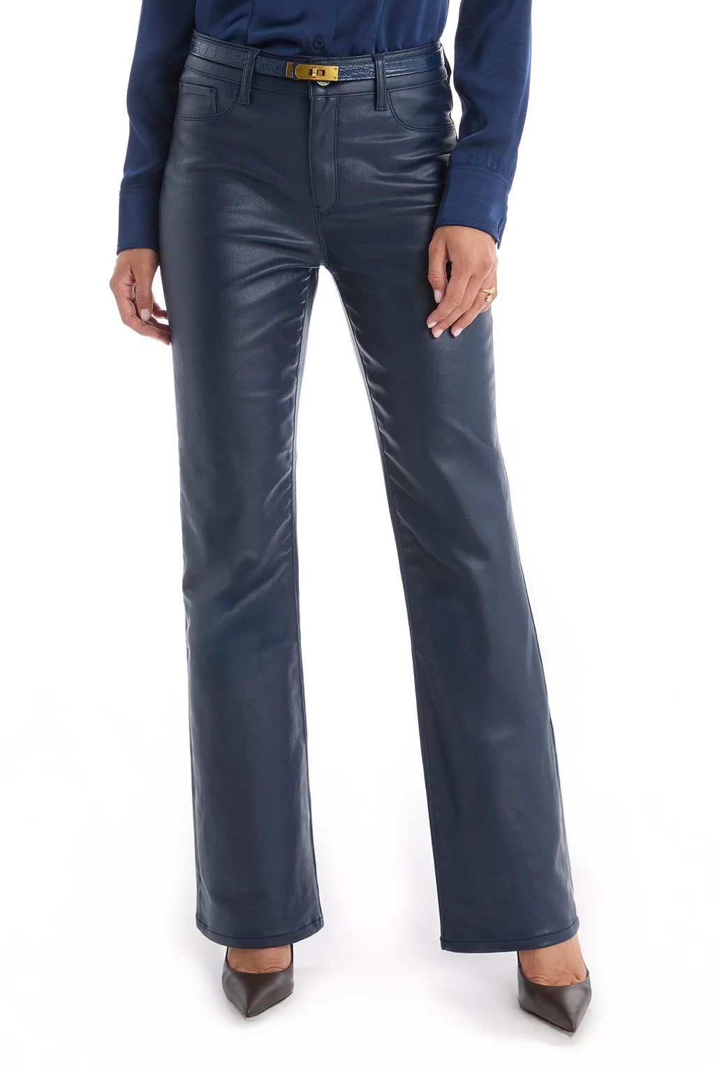 Aria Coated Flare Jean - Navy | The Noli Shop