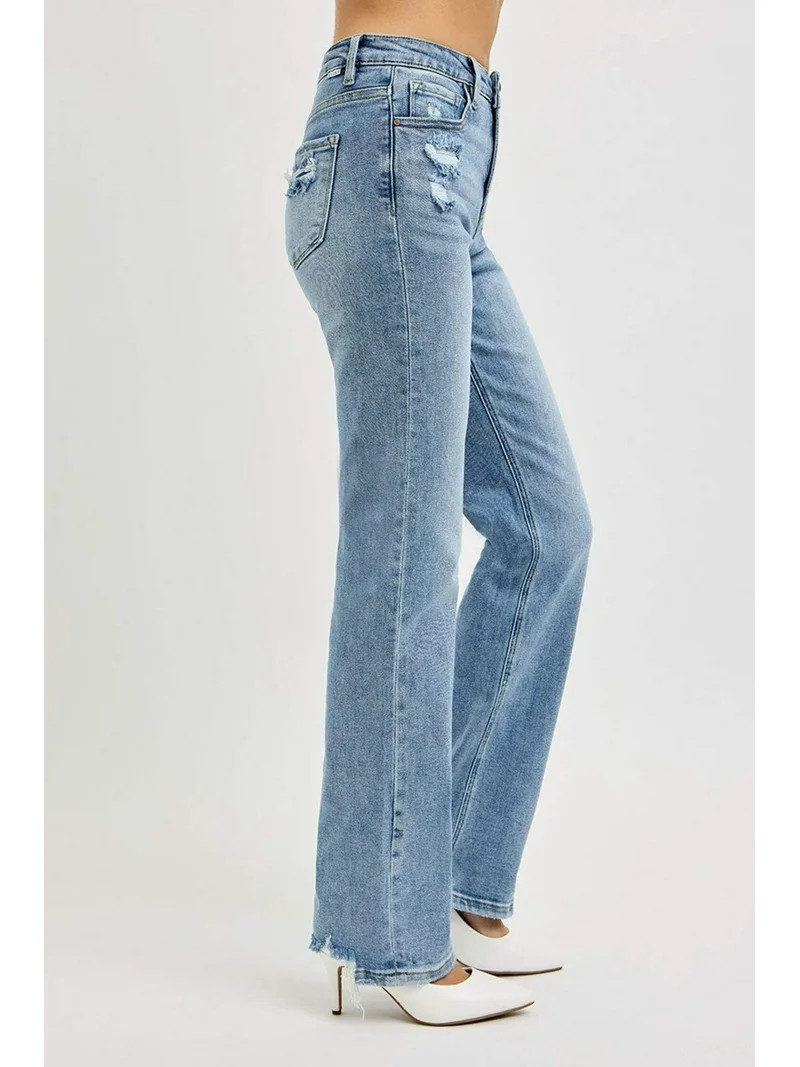 Risen Jeans - Tummy Control High Rise Straight Distressed Jeans - RDP5956 | Walmart (US)