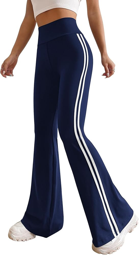 PRETTYGARDEN Women's Summer Yoga Pants High Waisted Sweatpants Casual Striped Bootcut Flare Worko... | Amazon (US)