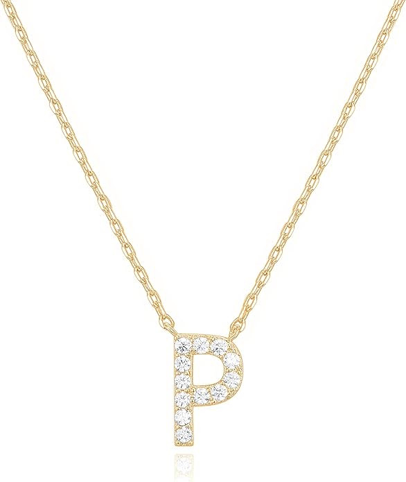 PAVOI 14K White Gold Plated Cubic Zirconia Initial Necklace | Letter Dainty Necklaces for Women | Amazon (US)