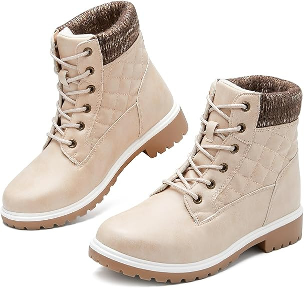 Adokoo Boots for Women Waterproof Fall Winter Ankle Boots Snow Black Combat Boots Lace Up Non Sli... | Amazon (US)