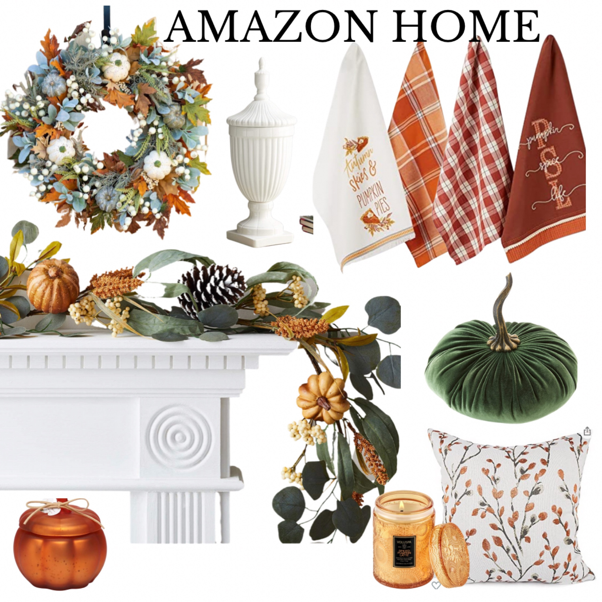 AMAZON HOME!
Mantel garland and wreath set
Kitchen towels,  Fall scented candles
Fall pillows,  Decorative urns!

#LTKhome #LTKSeasonal #LTKstyletip