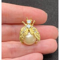 Vintage Ladybug Rhinestone Faux Pearl Pin | Etsy (US)