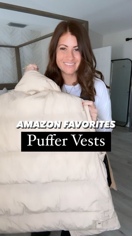 Amazon Favorites | Puffer Vests 🫶🏼❤️ Sharing 4 of my all time favorite puffer vest from Amazon! Perfect for colder weather and would also make great gifts!🎁 
✨Follow me for more affordable finds and if you love seeing try ons like this! ✨

Sizing: 
Oversized Tan Puffer: small
Faux Leather Puffer: medium 
Tan Lightweight Puffer: medium
Cropped Puffer: medium 

Most currently on DEAL! 

#LTKGiftGuide #LTKSeasonal #LTKHoliday