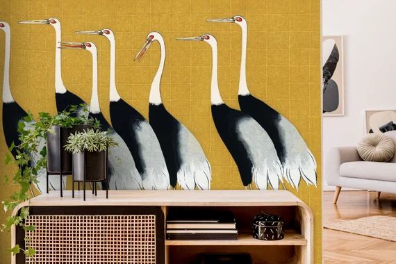 Red Crown Crane  Birds  Japanese Art  Wallpaper Mural  | Etsy | Etsy (US)