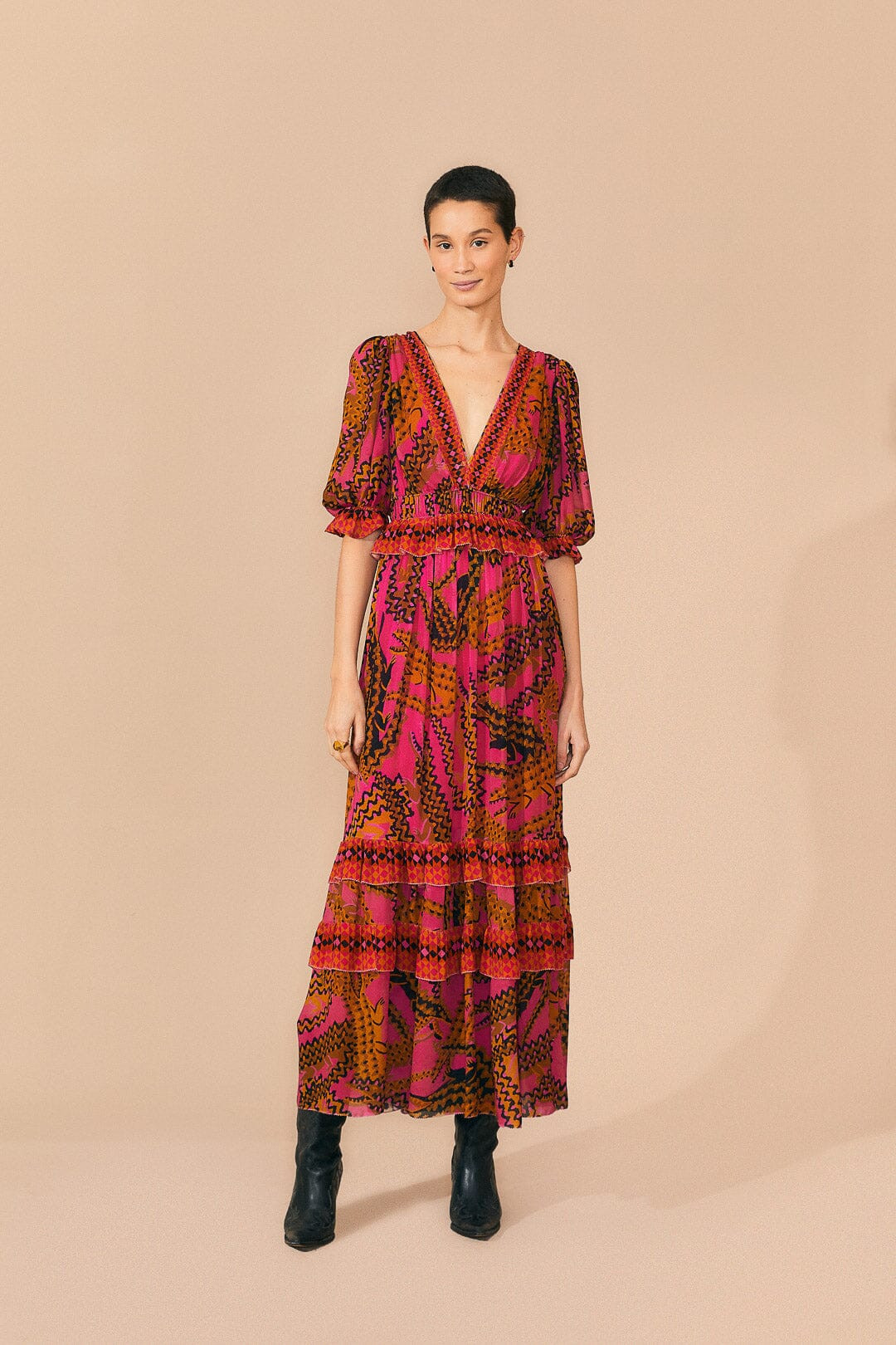 Pink Croco Short Sleeve Maxi Dress | FarmRio (US)