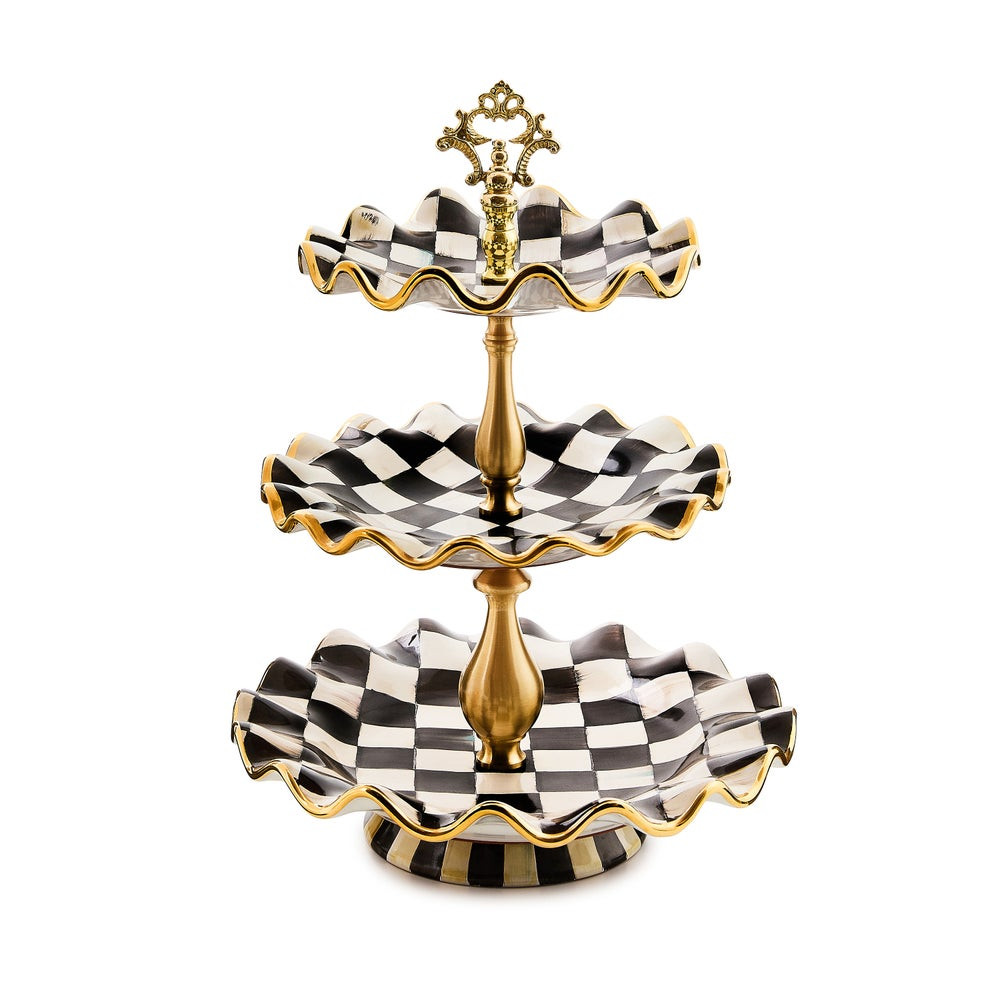 Courtly Check Ceramic Three Tier Sweet Stand | MacKenzie-Childs