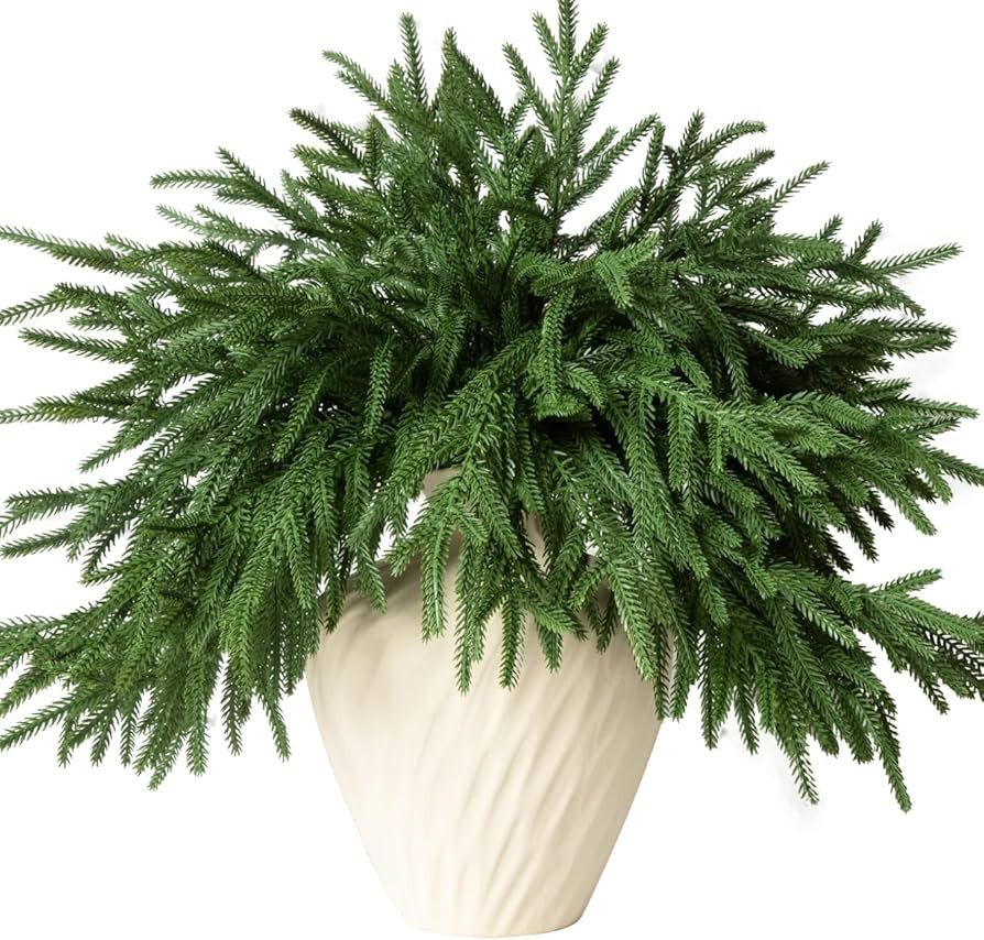 12 Pcs Artificial Norfolk Pine Branches - 18" Realistic Faux Christmas Greenery Stems Fake Evergr... | Amazon (US)