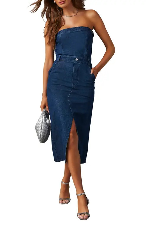 VICI Collection Edgy Era Strapless Denim Dress in Dark Denim at Nordstrom, Size Small | Nordstrom