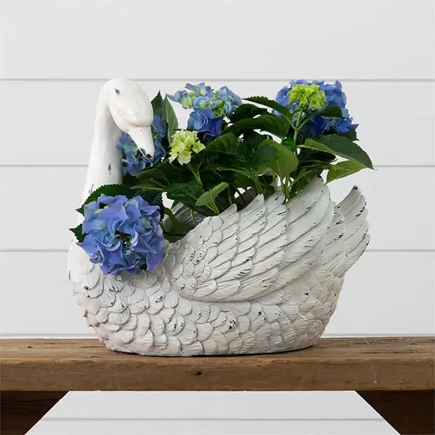 Distressed White Swan Planter | Antique Farm House