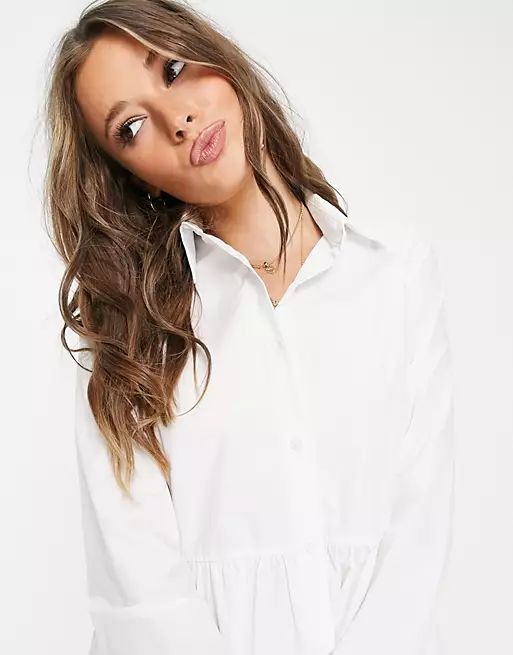 ASOS DESIGN cotton mini smock shirt dress in white | ASOS (Global)