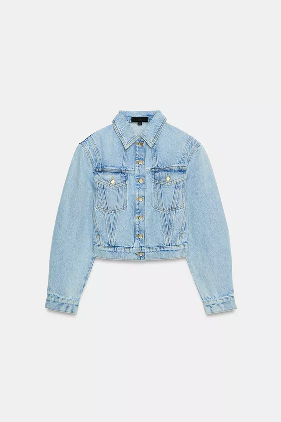 Z1975 CROPPED DENIM JACKET WITH SHOULDER PADS | Zara US