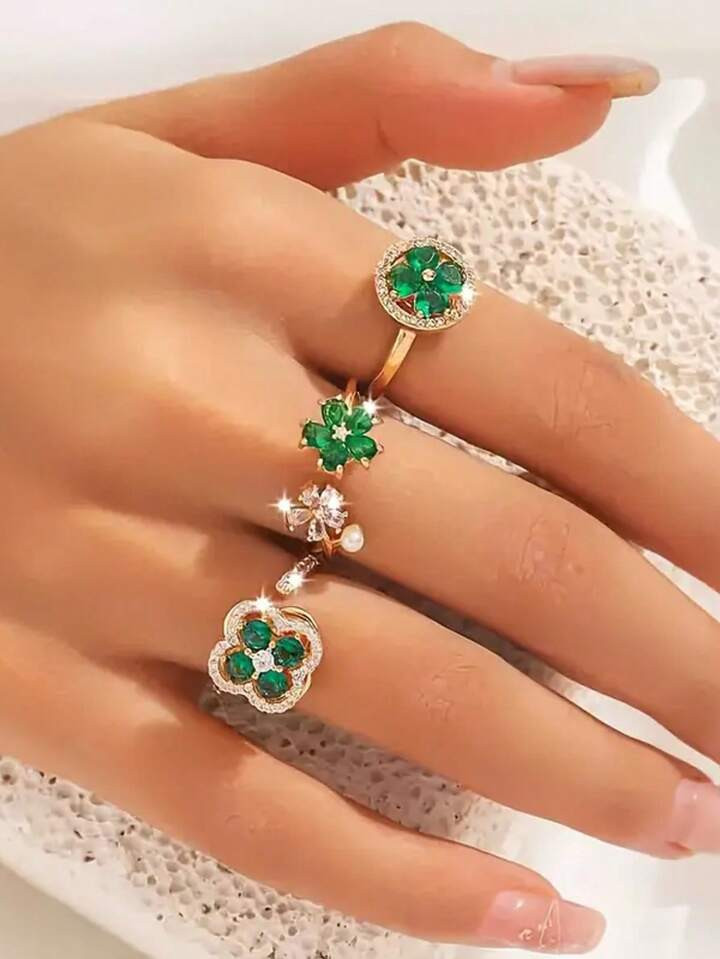 Adjustable Anxiety Relief Rotating Women's Ring, Copper Micro-Inlaid Cubic Zirconia Ring, Persona... | SHEIN