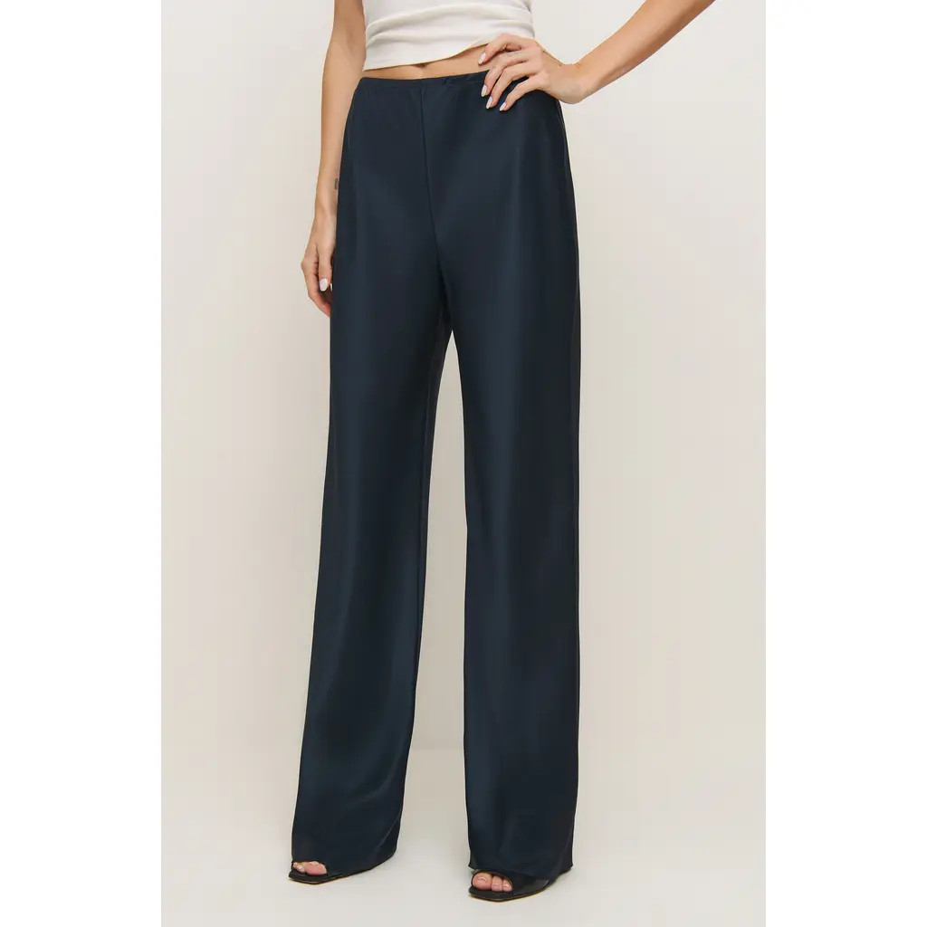Reformation Gale High Waist Satin Pants in Midnight at Nordstrom, Size Medium | Nordstrom