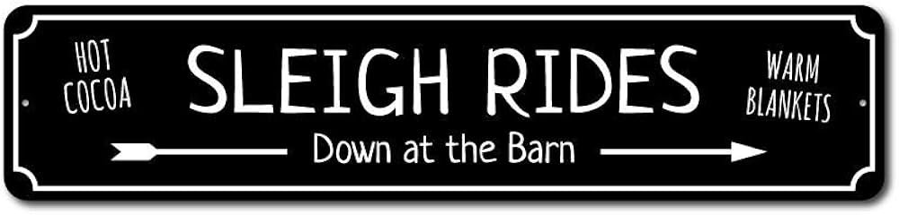 Sleigh Rides Sign, Winter Fun Sign, Barn Fun Sign, Holiday Aluminum Sign - 6" x 24" | Amazon (US)
