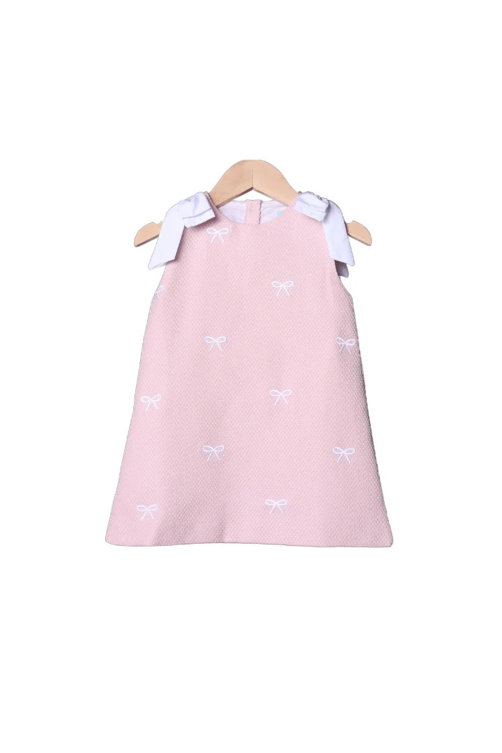 Embroidered Bow Pink Honeycomb Dress | The Smocked Flamingo