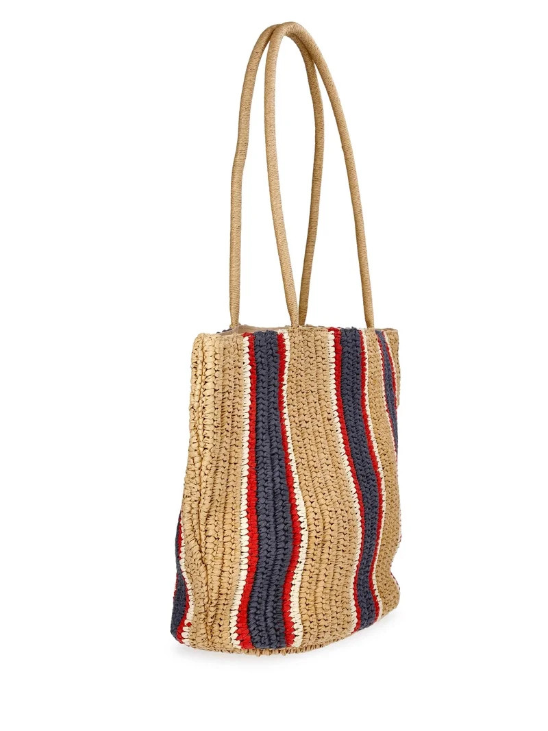 Time and Tru Striped Straw Tote Handbag, Multicolor | Walmart (US)