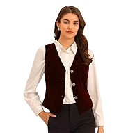Allegra K Women's Waistcoat Steampunk Velvet Christmas Sleeveless Button Down V-Neck Suit Vests | Amazon (US)