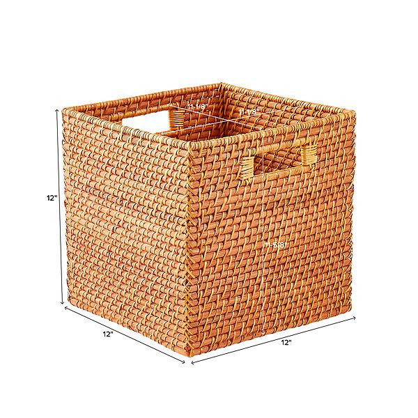 Large Rattan Cube w/ Handles Whitewash | The Container Store