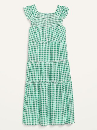 Flutter-Sleeve Printed Tiered Smocked Midi Swing Dress for Women | Old Navy (US)