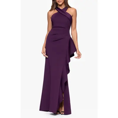 Xscape Evenings Ruffle Scuba Crepe Gown in Midnight at Nordstrom, Size 8 | Nordstrom