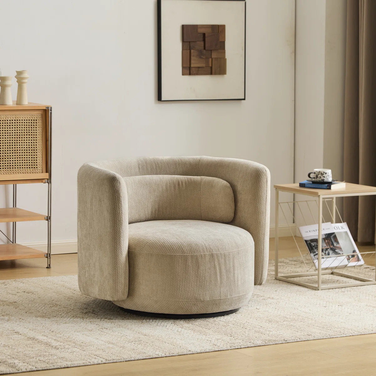 Elora Modern Swivel Accent Armchair With Lumbar Pillow And Metal Base | Wayfair North America