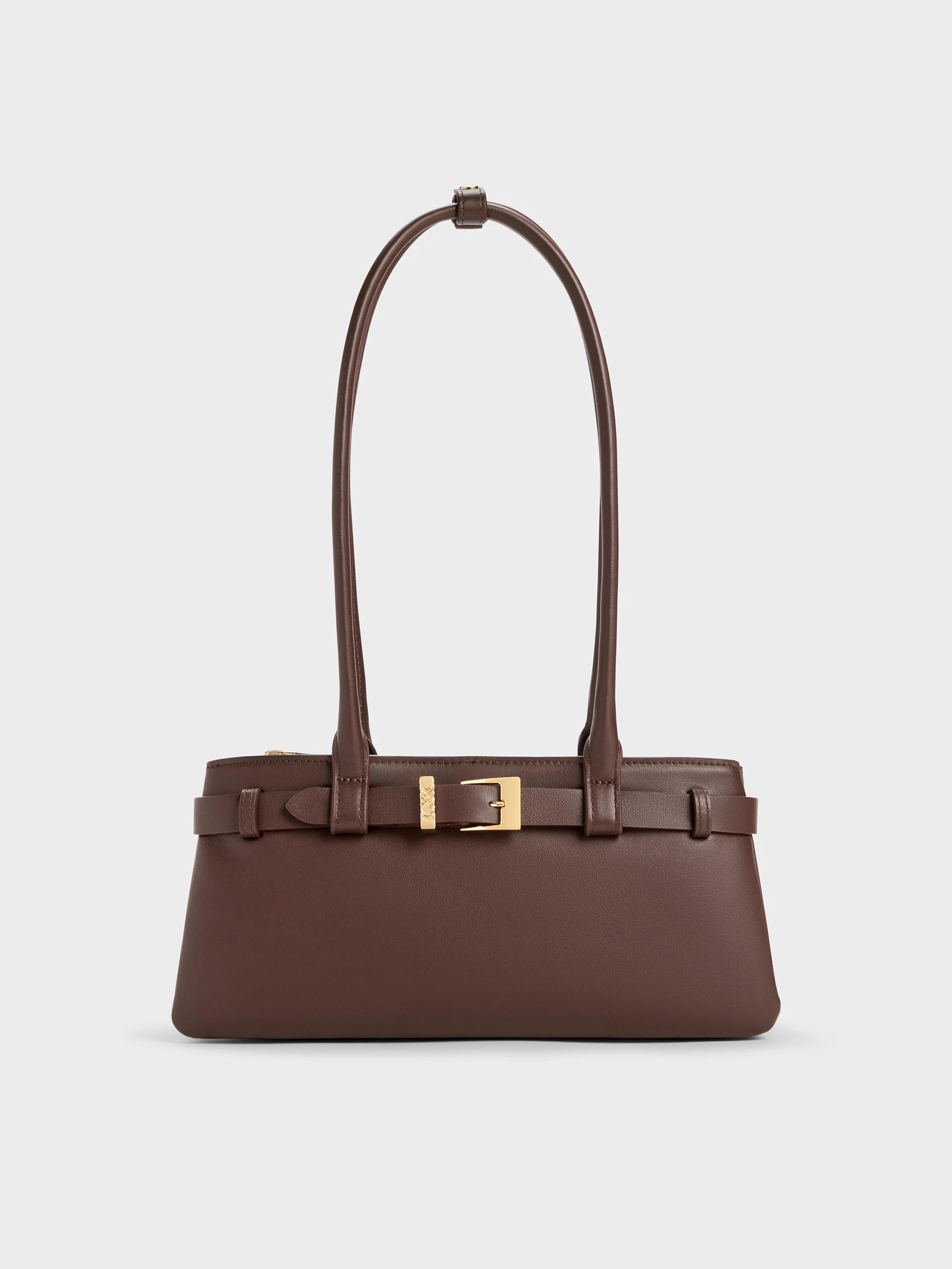 Dark Brown Jody Leather Belted Shoulder Bag | CHARLES & KEITH UK | Charles & Keith UK