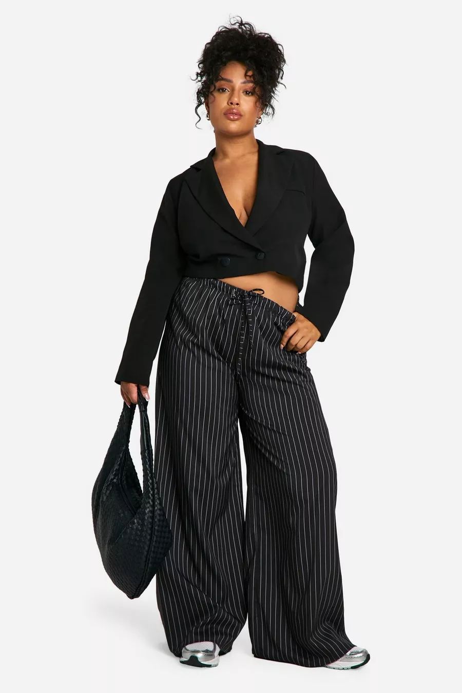 Plus Woven Stripe Wide Leg Floaty Trousers | boohoo (US & Canada)