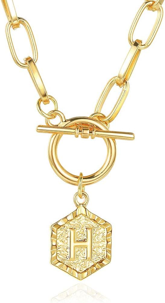 JA.S.JR 18K Gold Plated Initial Necklace Gold Necklaces for Women Letter Necklace | Amazon (US)