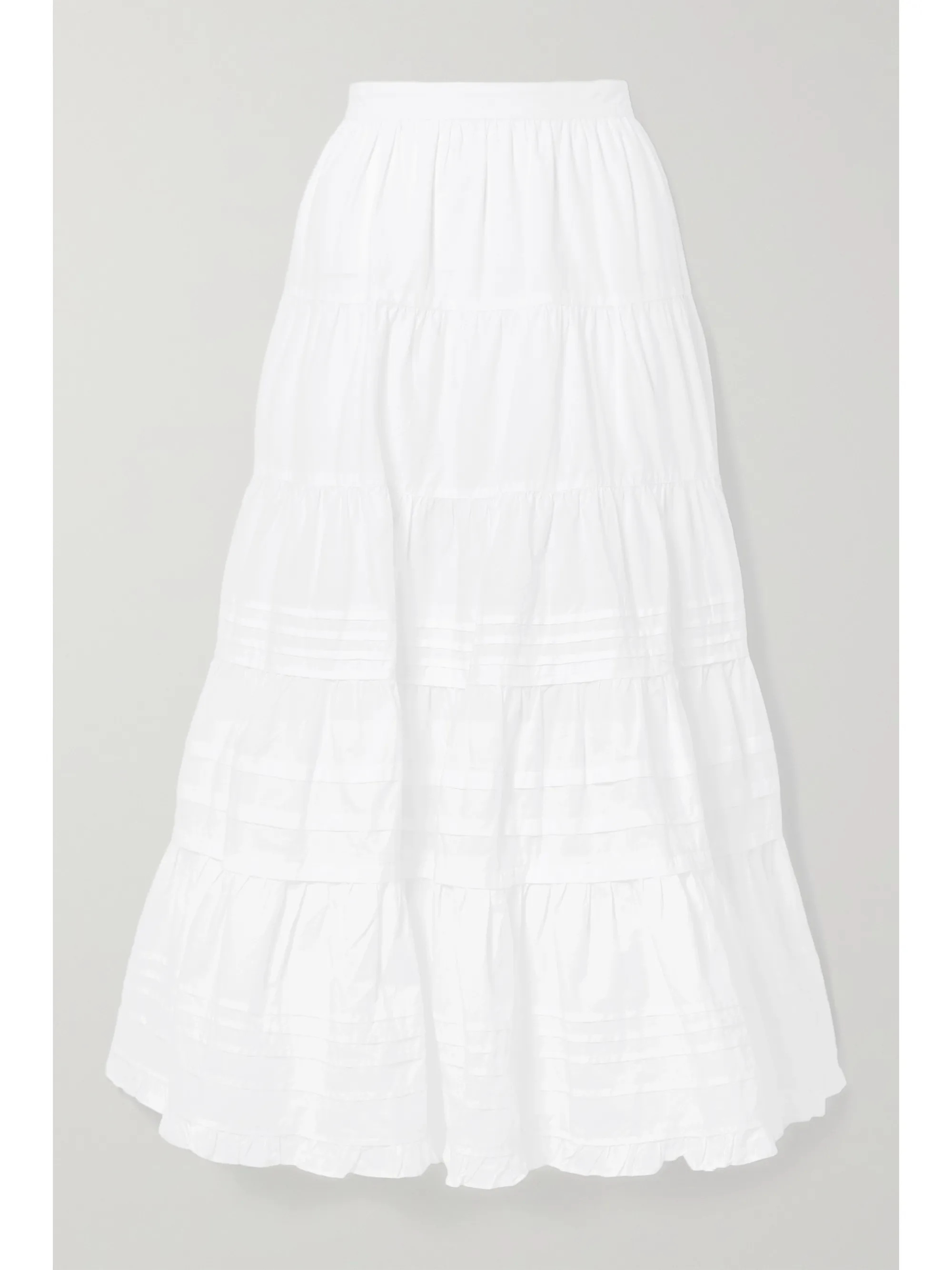 Sylvie ruffle-trimmed tiered cotton-poplin midi skirt | NET-A-PORTER (US)