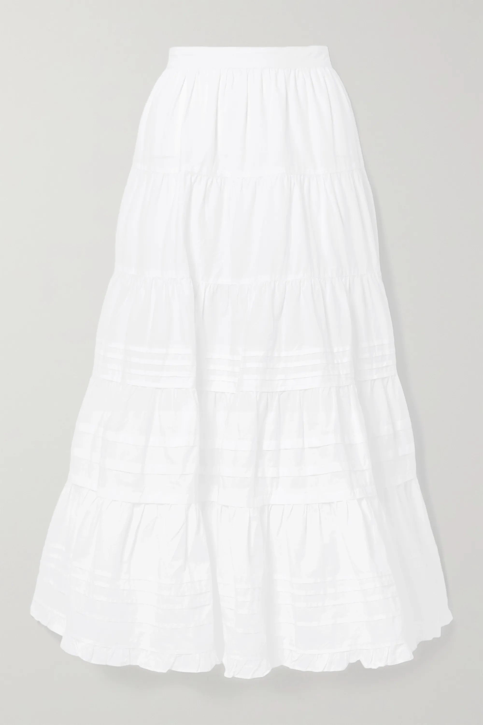 Sylvie ruffle-trimmed tiered cotton-poplin midi skirt | NET-A-PORTER (US)