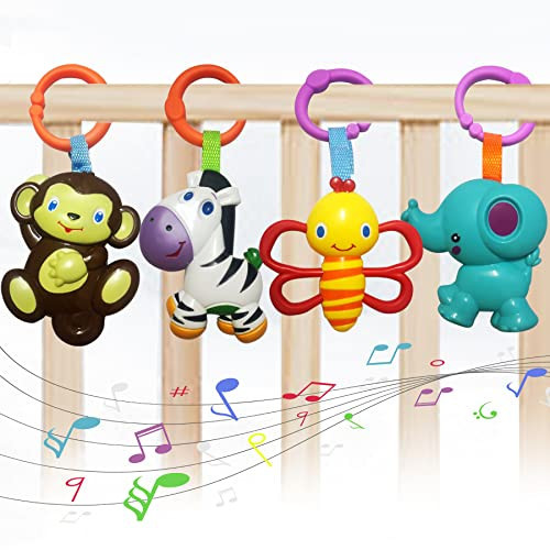YUNLOVXEE Baby Toys, Cartoon Animal Hanging Rattle Toys, Handbells Baby Rattles, Baby Bed Crib Car Seat Travel Stroller Toys for Infant, Best Birthday Gift for Newborn, 4 Pack | Amazon (US)