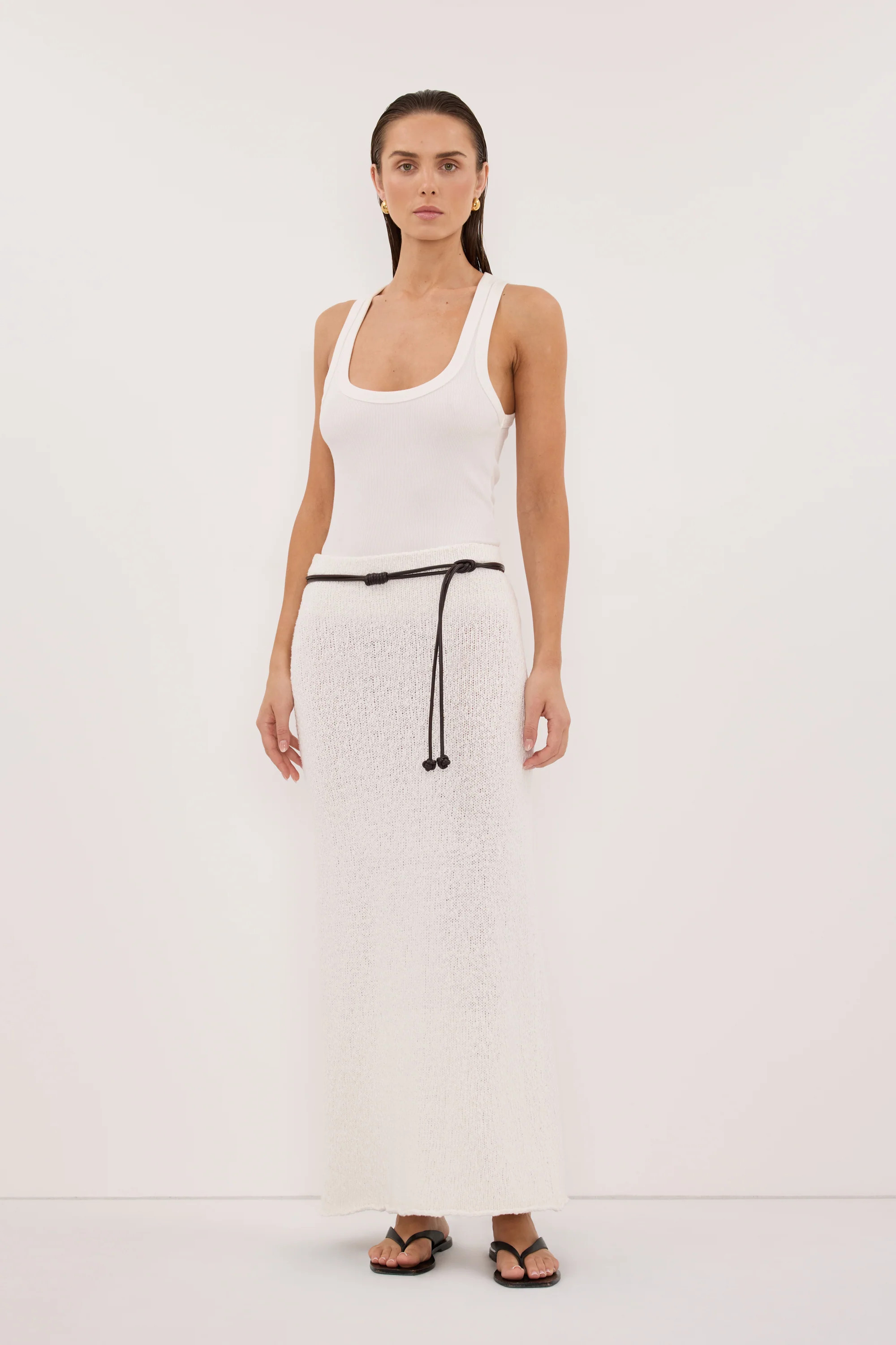DINA OFF WHITE KNIT MIDI SKIRT | DISSH