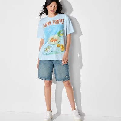 Women's Short Sleeve Oversized Graphic T-Shirt - Wild Fable™ Sky Blue S | Target