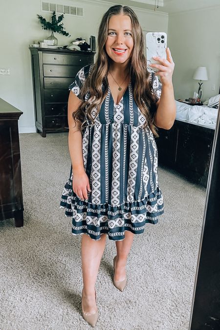 Tribal print dress, printed dress, short sleeve dress, casual sundress, casual summer outfits, nude pumps, Steve Madden, Kate spade, amazon dresses 

#LTKstyletip #LTKfindsunder50 #LTKtravel