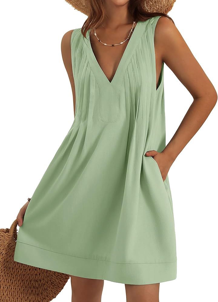 GUBERRY Sun Dress Mini Cute Pleated Denim Summer Dresses for Women 2024 Sleeveless Babydoll Jean ... | Amazon (US)