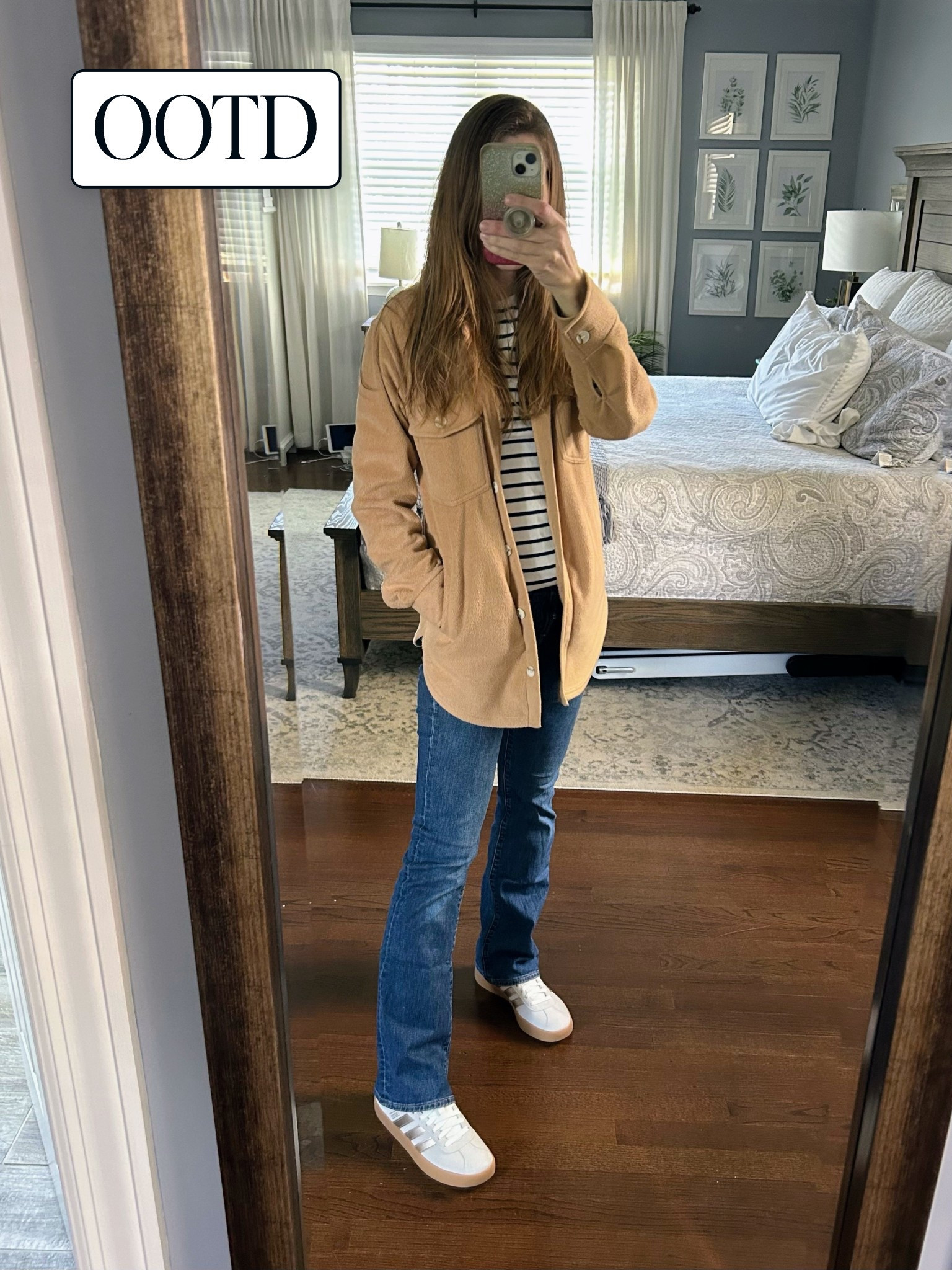Another favorite fall outfit. I mixed old and new pieces (always shop your closet first!) to create a cozy and stylish fall look, perfect picking pumpkins and snacking on caramel apples. 

My tan shirt jacket and jeans are from several seasons ago. I’ve linked many similar options below.

Top: J.Crew Factory Long sleeve striped everyday tee XS

Tan Shirt Jacket: Thread & Supply XS

Denim: GAP baby bootcut jeans size 26/2R

Shoes: Adidas VL Court 3.0 Sneaker in color Beige/Gold Metallic

Jewelry: t-bar paper clip chain link necklace by J.Crew Factory; mini tear drop earrings by LOFT

#falloutfit #fallOOTD #cozyandchic #momstyle

#LTKSeasonal #LTKStyleTip