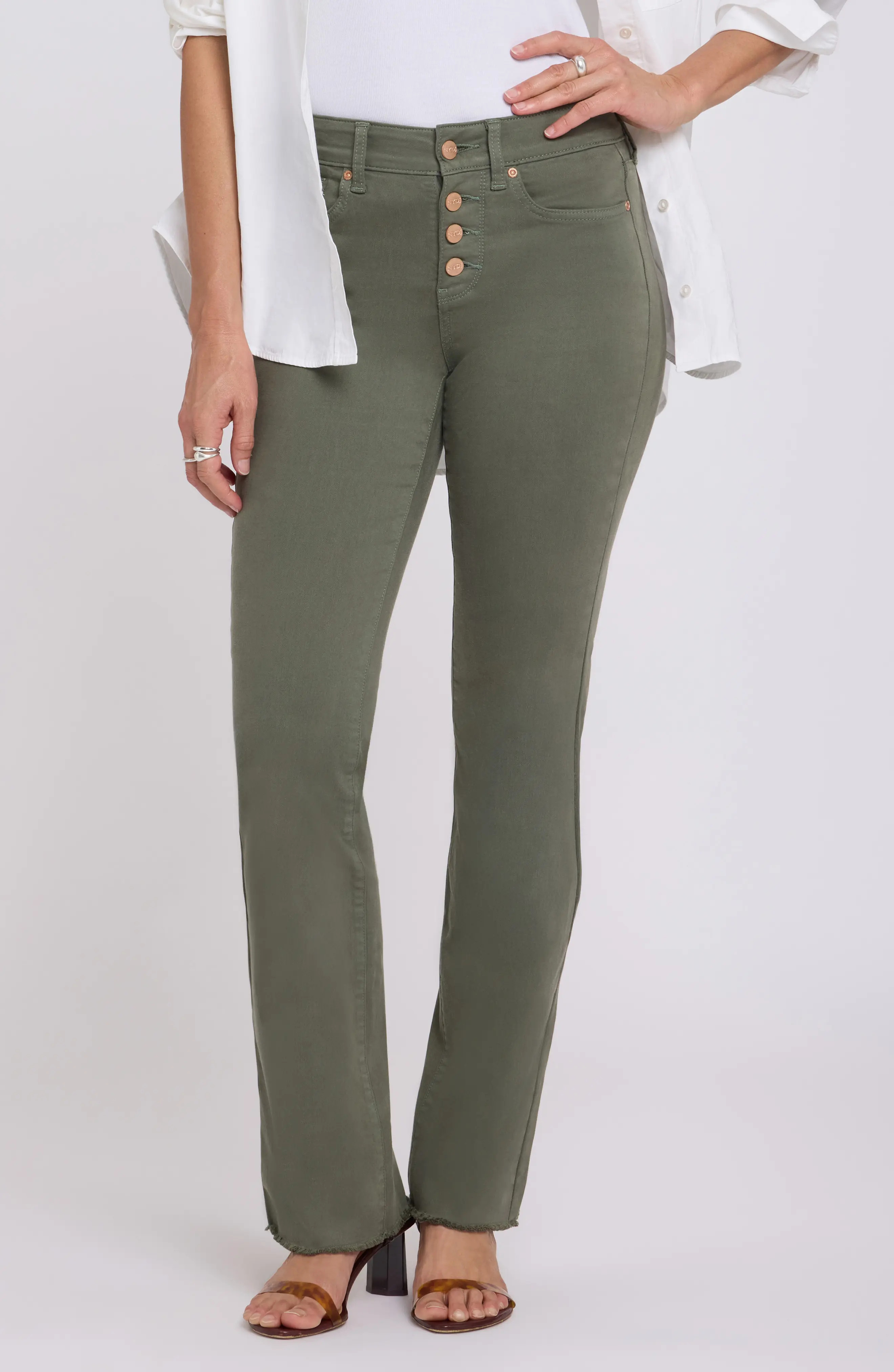 NYDJ Barbara Frayed Exposed Button Bootcut Jeans (Women) | Nordstrom | Nordstrom