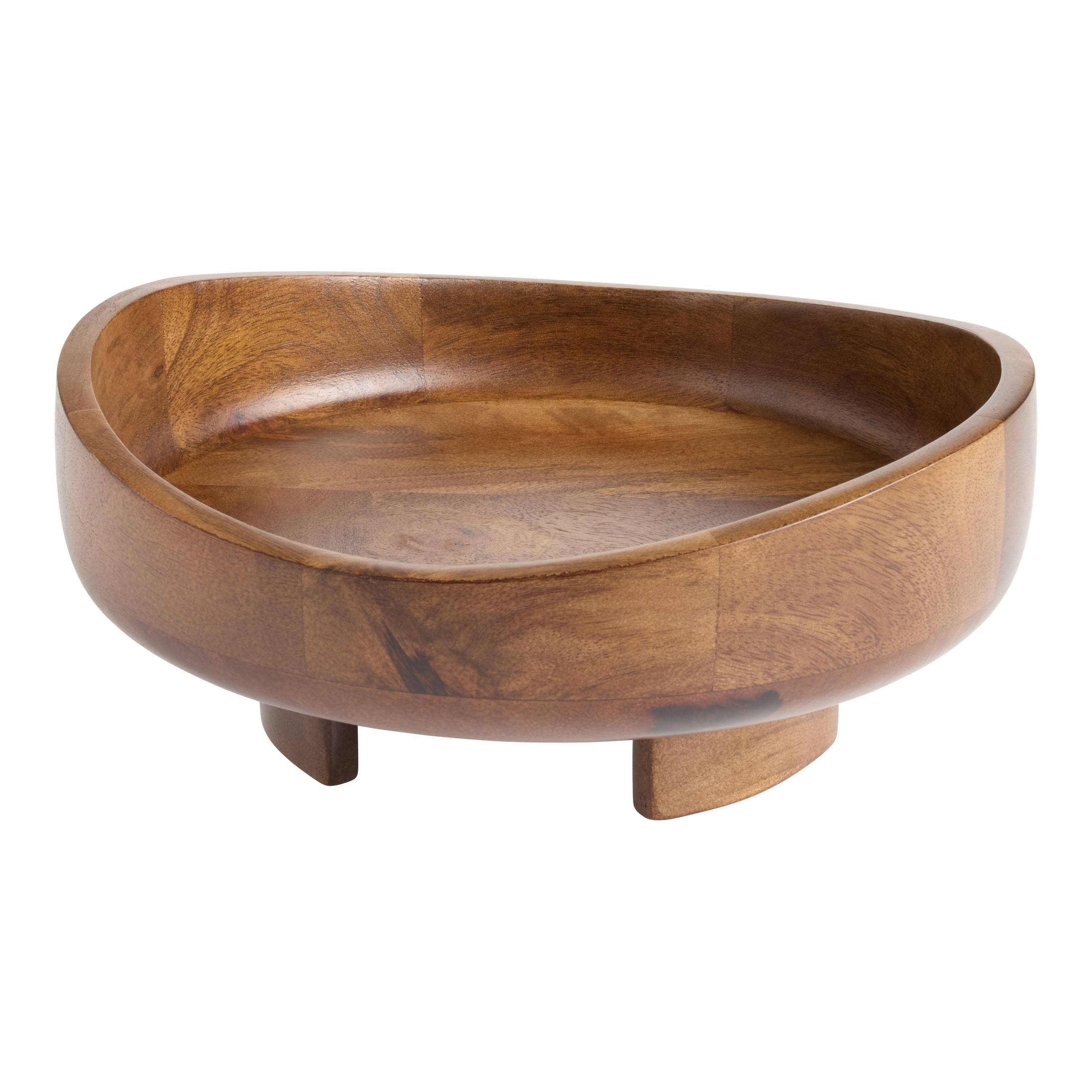 Dark Brown Mango Wood Organic Footed Serving Bowl | World Market