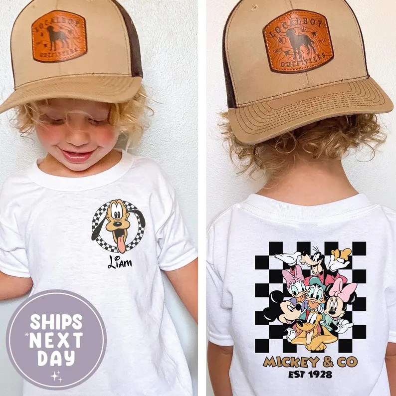Personalized Checkered Mickey and Friends Toddler Shirt | Etsy (Global)