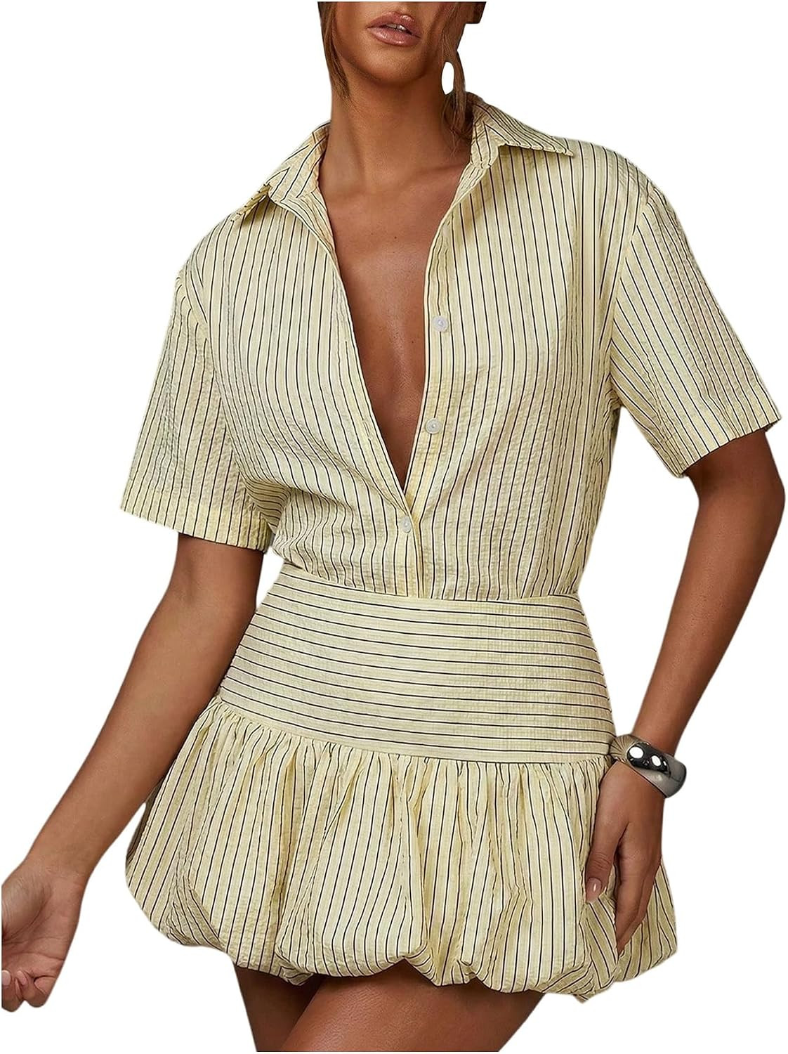 SOLY HUX Women's 2 Piece Bubble Skirts Sets Striped Summer Outfits | Amazon (US)