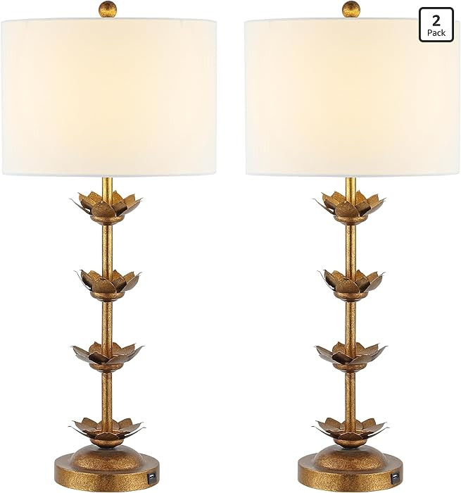 SAFAVIEH Lighting Collection – Set of 2 Lani Antique Gold Leaf 32-Inch Table Lamps with USB Por... | Amazon (US)