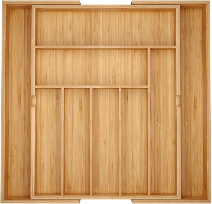 BAMEOS Drawer Organizer Bamboo Silverware Holder,Expandable Cutlery Tray Flatware and Utensil Org... | Amazon (US)