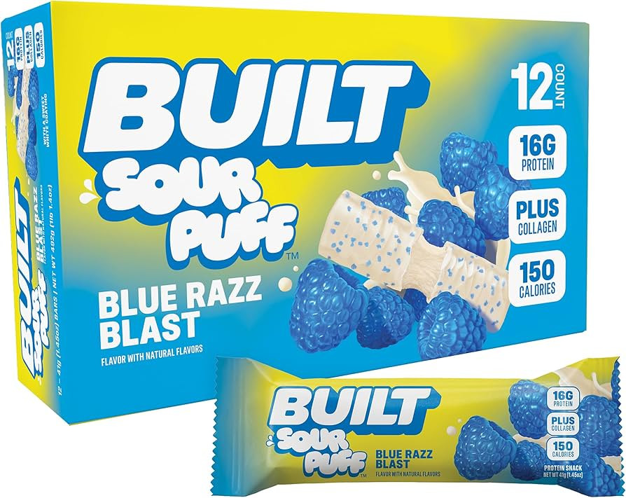 BUILT Bar Sour Puff Protein Bars - Blue Razz Blast - 16g Protein Snack Bars with Collagen - Calor... | Amazon (US)