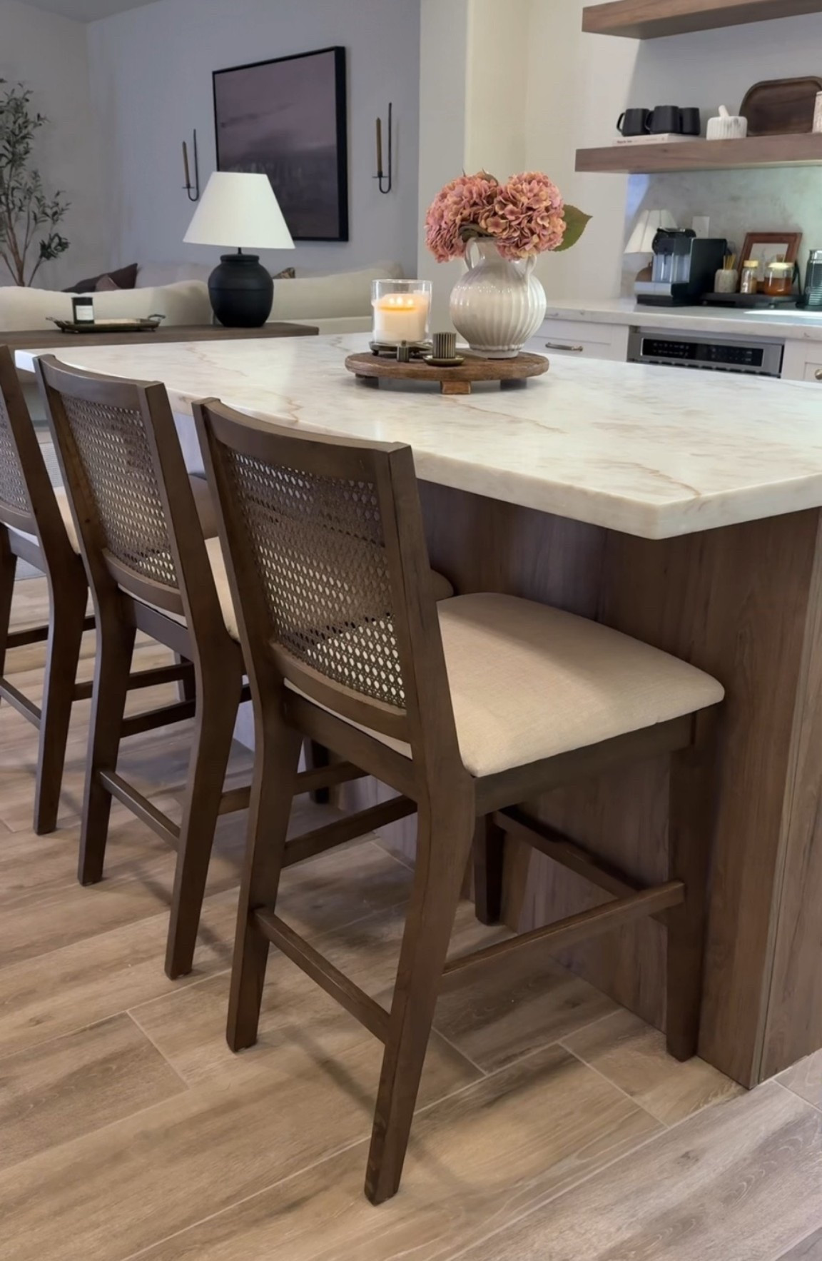 Upgraded our kitchen island with the most beautiful new counter stools 🕊️ The Calista modern coastal stools are the perfect blend of natural texture and clean lines. I love the handwoven rattan backrest paired with the warm rubberwood frame and comfortable upholstered cushions. They add that cozy, organic modern feel while keeping the space bright and timeless.

Tap the link to shop this set of 2 counter stools and view my full kitchen setup! ✨

#kitcheninspo #counterstools #kitchenisland #organicmodern #cozyhome #neutraldecor #interiordesign #moderncoastal #barstools #kitchendecor #homedesign #neutralhome

Kitchen decor, kitchen island, counter stools, bar stools, modern coastal, rattan stools, woven backrest, upholstered counter stools, rubberwood furniture, neutral kitchen, kitchen seating, organic modern kitchen, casual dining, kitchen refresh, home decor inspo.

#LTKHome #LTKSaleAlert