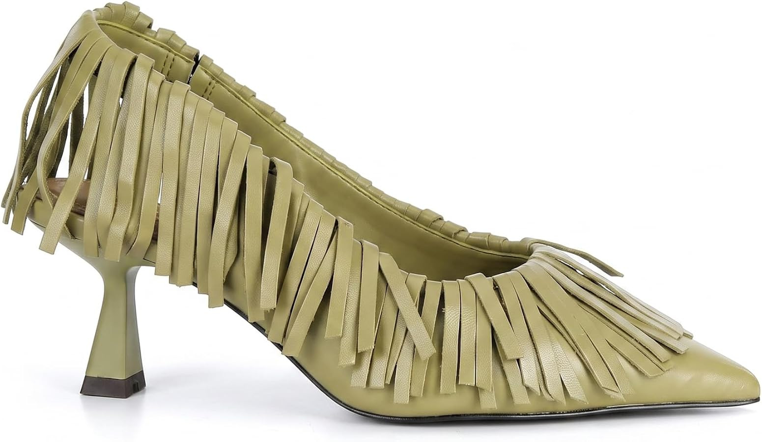Women Fringe Slingback Pumps Pointed Toe Faux Leather Kitten Flared Heel Slip on Pumps for Daily ... | Amazon (US)