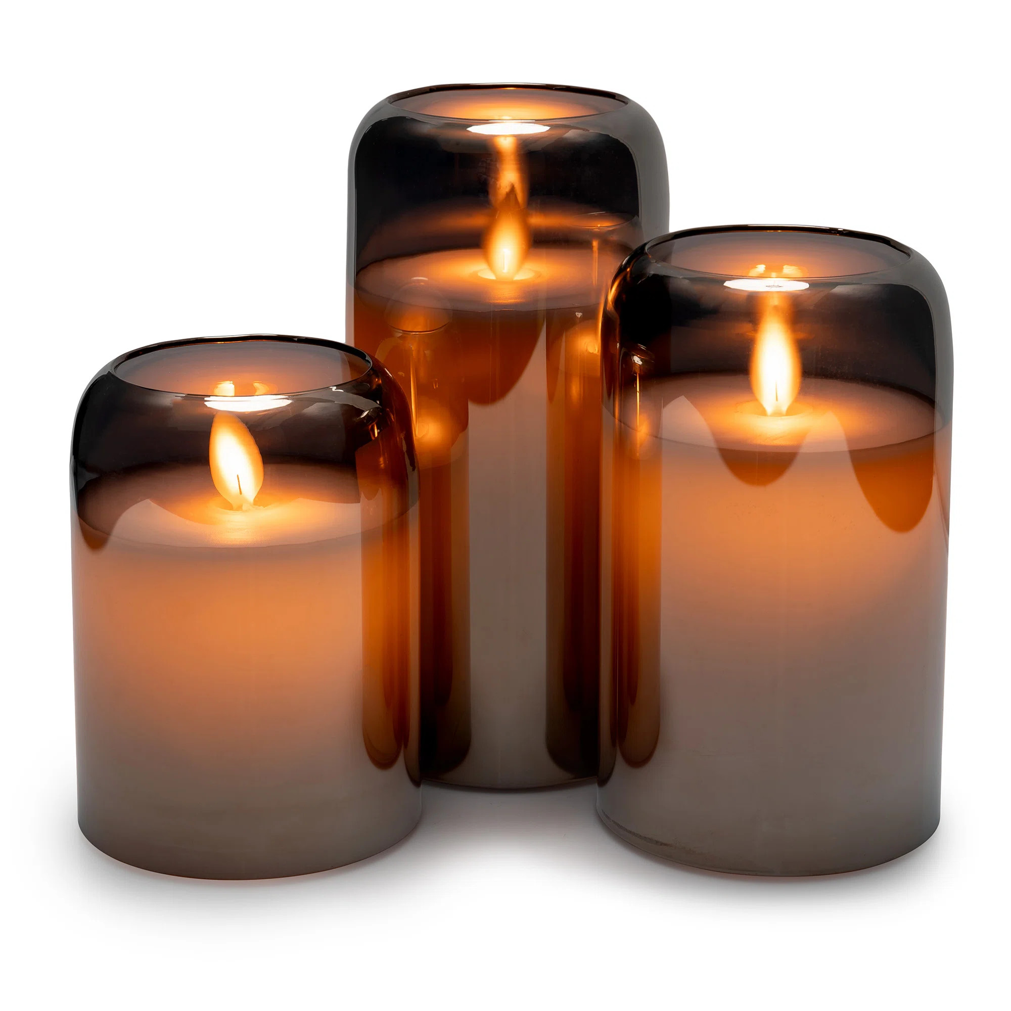 LED Mirrored Glass Round Hurricane Pillar Flameless Candles, Real Wax Moving Wick Dancing Flicker... | Wayfair North America
