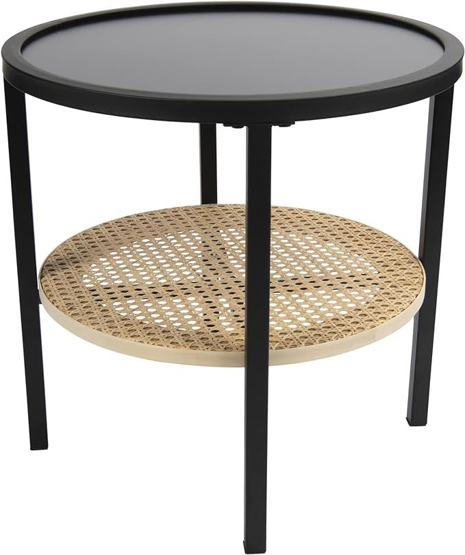 Bloomingville Boho Round Metal Accent Table with Tray Style Top and Handwoven Bamboo Storage Shel... | Amazon (US)