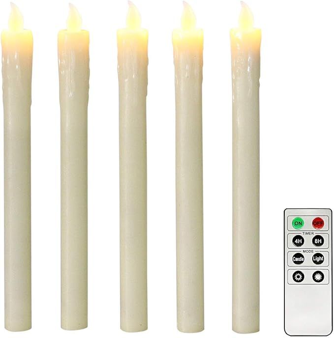 Ivory 10" Flameless Taper Candles with Timer, Battery Operated Candles, Push-Activated, Wax Drip,... | Amazon (US)