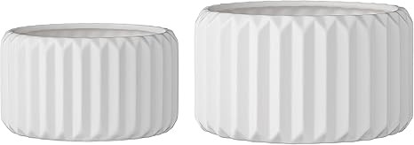 Bloomingville A75210002 Set of 2 Round White Fluted Stoneware Flower Pots | Amazon (US)